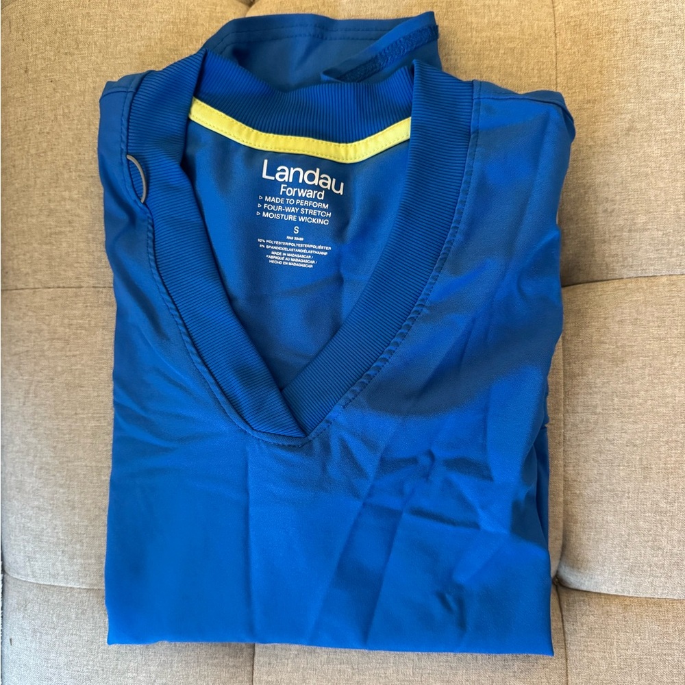 Landau Royal Blue Scrub Top with Yellow Trim